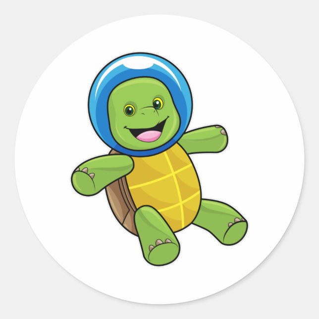 Turtle as Astronaut with Glass ball Classic Round Sticker (Front)