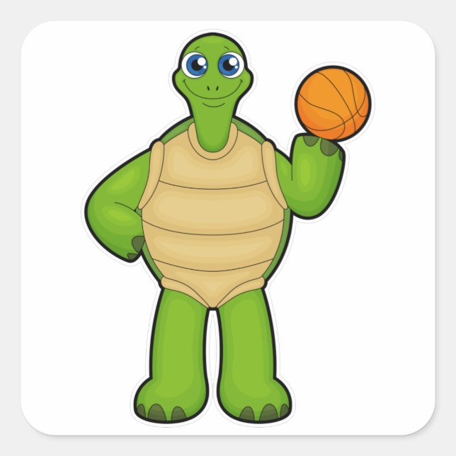 Turtle as Basketball player with Basketball Square Sticker (Front)