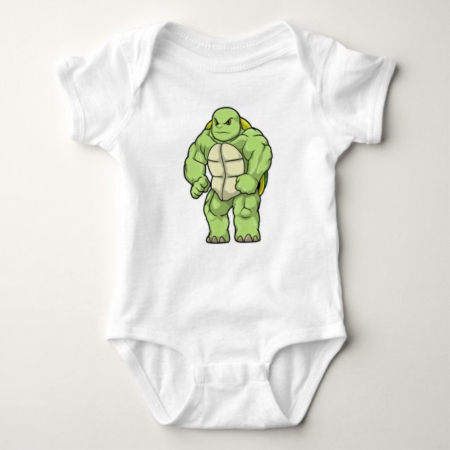 Turtle as Bodybuilder with Six pack Baby Bodysuit (Front)