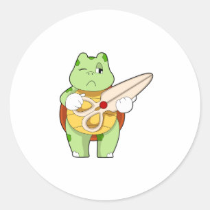 Turtle as Hairdresser with Scissors Classic Round Sticker