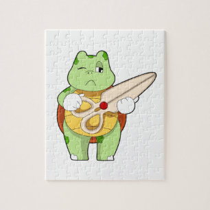 Turtle as Hairdresser with Scissors Jigsaw Puzzle