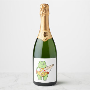 Turtle As Hairdresser With Scissors Sparkling Wine Label