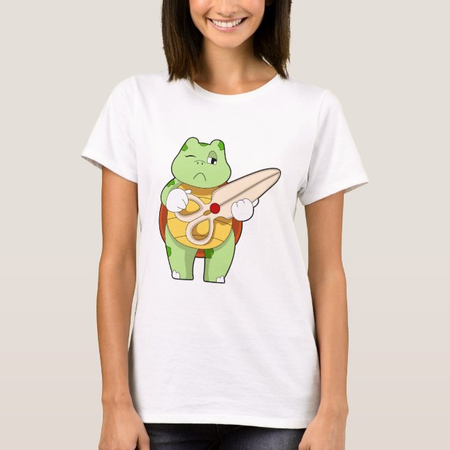 Turtle as Hairdresser with Scissors T-Shirt (Front)