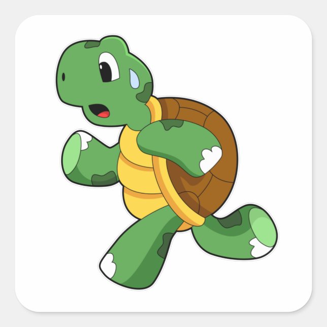 Turtle as Jogger at Running Square Sticker (Front)