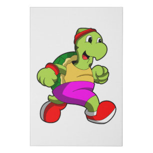 Turtle as Jogger with Headband Faux Canvas Print