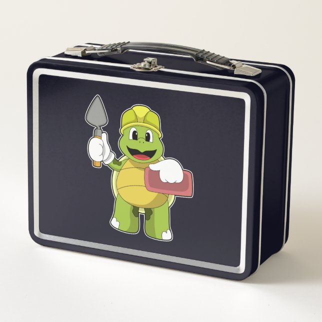Turtle as Mason with Stone Metal Lunch Box (Front)