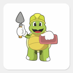 Turtle as Mason with Stone Square Sticker