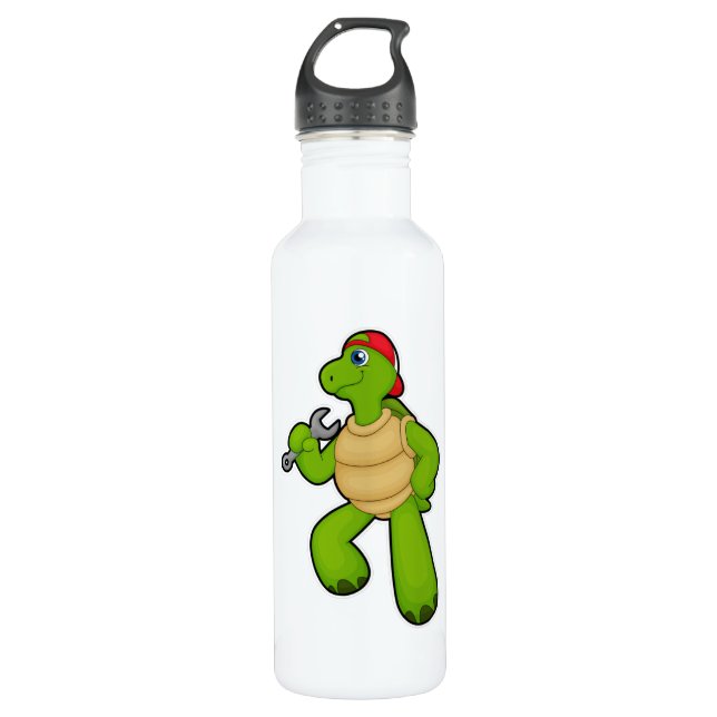 Turtle as Mechanic with Wrench & Cap 710 Ml Water Bottle (Front)