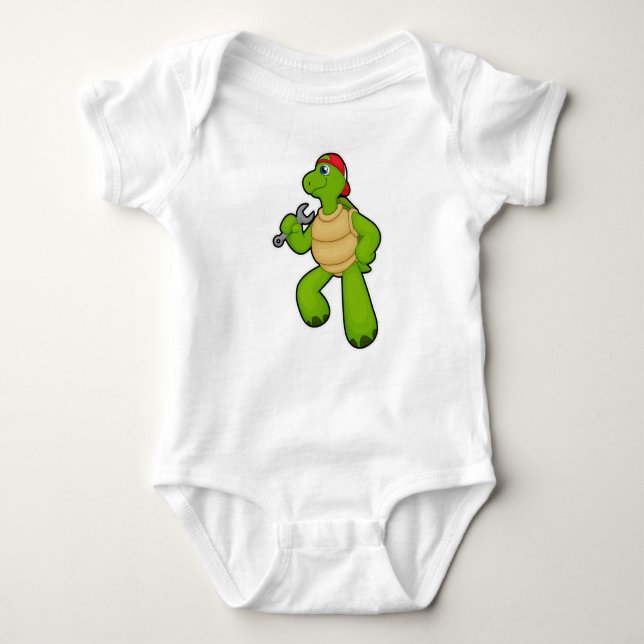 Turtle as Mechanic with Wrench & Cap Baby Bodysuit (Front)