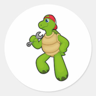 Turtle as Mechanic with Wrench & Cap Classic Round Sticker