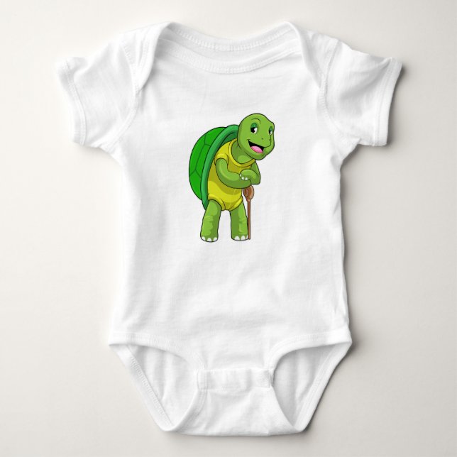 Turtle as Pensioner with Walking stick Baby Bodysuit (Front)