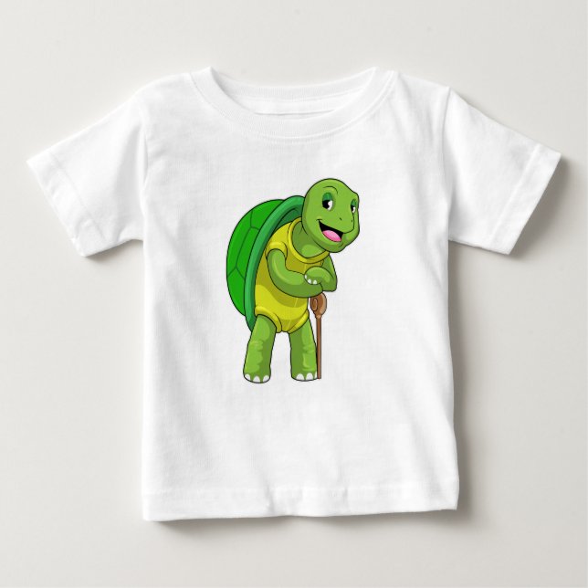 Turtle as Pensioner with Walking stick Baby T-Shirt (Front)