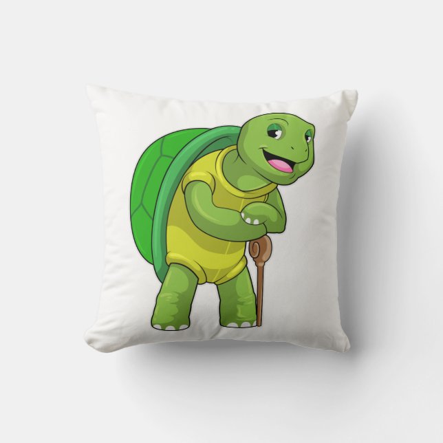 Turtle as Pensioner with Walking stick Cushion (Front)