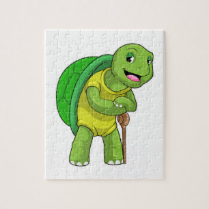 Turtle as Pensioner with Walking stick Jigsaw Puzzle