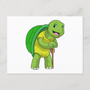 Turtle as Pensioner with Walking stick Postcard