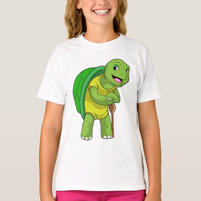 Turtle as Pensioner with Walking stick T-Shirt (Front)