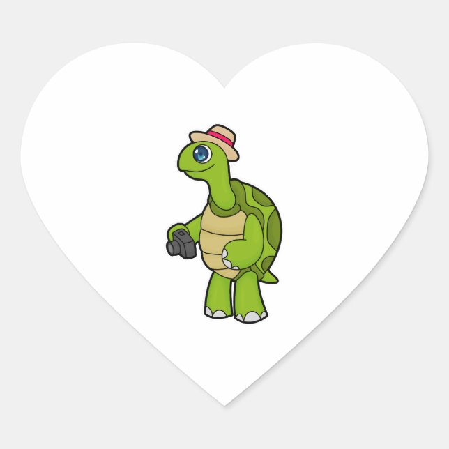 Turtle As Photographer With Camera Heart Sticker (Front)