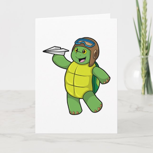 Turtle as Pilot with Paper plane Card (Front)