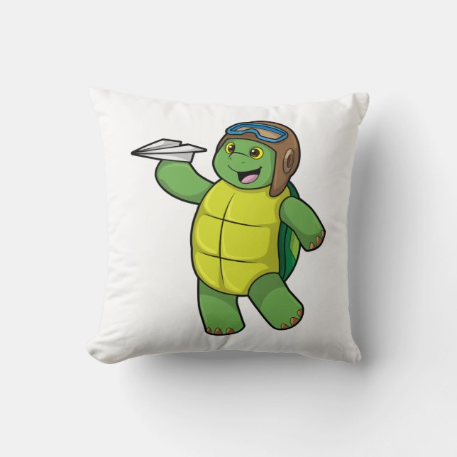 Turtle as Pilot with Paper plane Cushion (Front)