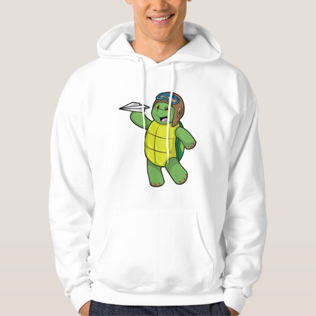 Turtle as Pilot with Paper plane Hoodie (Front)