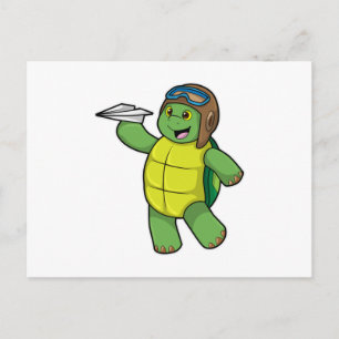 Turtle as Pilot with Paper plane Postcard