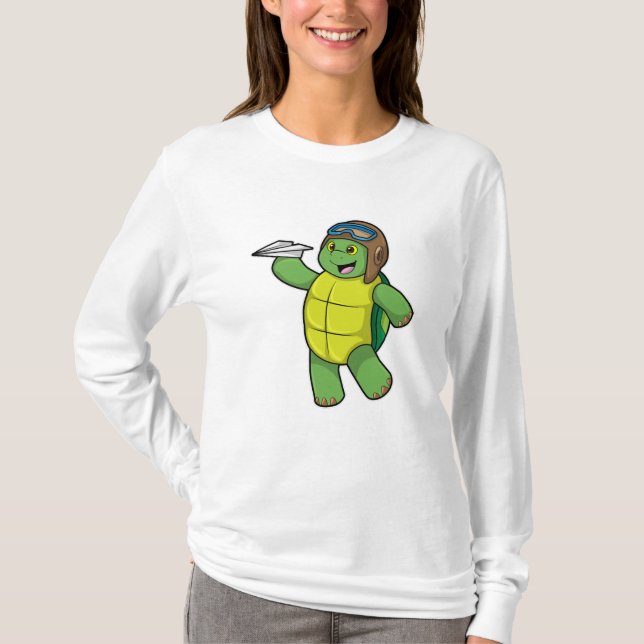 Turtle as Pilot with Paper plane T-Shirt (Front)