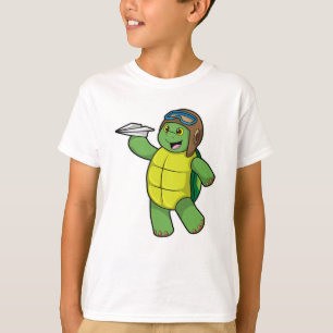 Turtle as Pilot with Paper plane T-Shirt