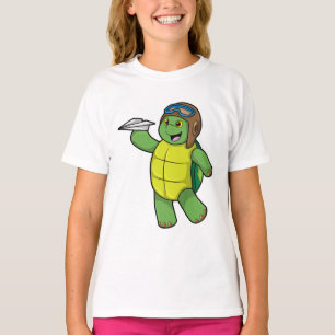 Turtle as Pilot with Paper plane T-Shirt