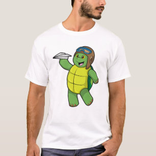 Turtle as Pilot with Paper plane T-Shirt