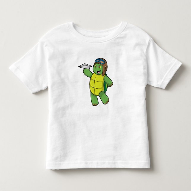 Turtle as Pilot with Paper plane Toddler T-Shirt (Front)