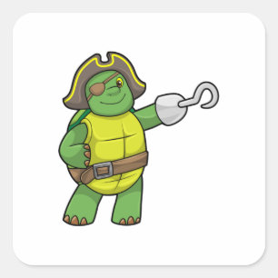 Turtle as Pirate with Hooked hand & Eye patch Square Sticker
