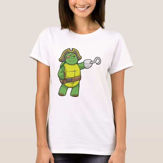 Turtle as Pirate with Hooked hand & Eye patch T-Shirt (Front)