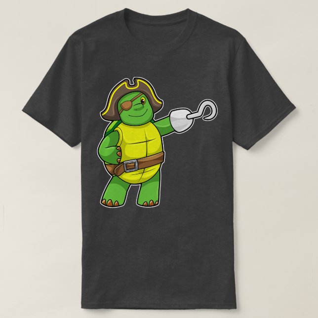Turtle as Pirate with Hooked hand Eye patch T-Shirt (Design Front)