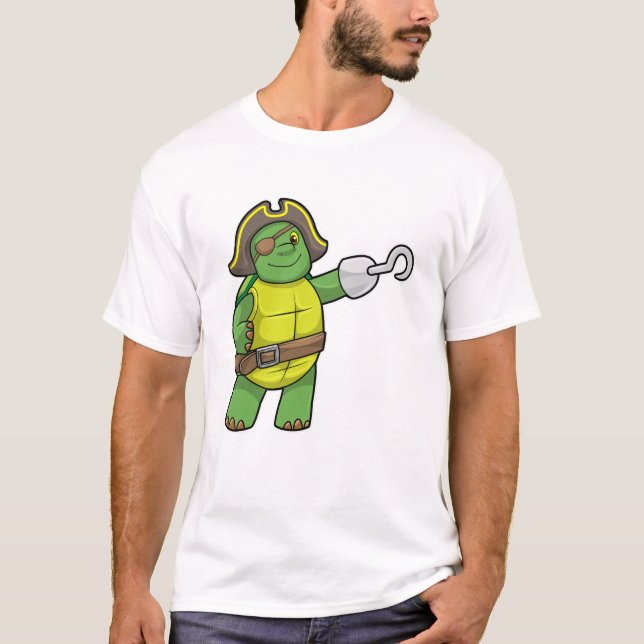 Turtle as Pirate with Hooked hand & Eye patch T-Shirt (Front)