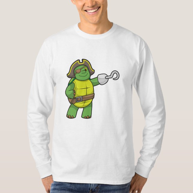 Turtle as Pirate with Hooked hand & Eye patch T-Shirt (Front)