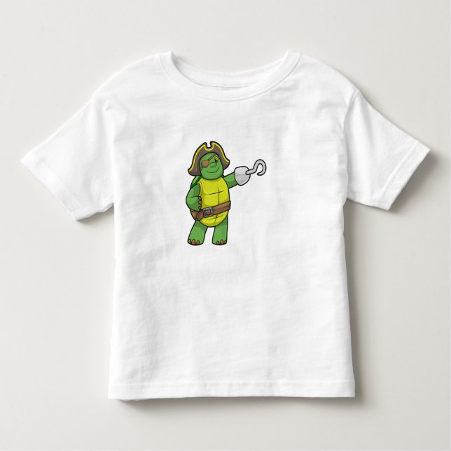 Turtle as Pirate with Hooked hand & Eye patch Toddler T-Shirt (Front)