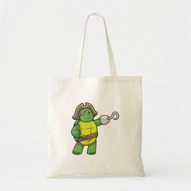 Turtle as Pirate with Hooked hand & Eye patch Tote Bag (Front)