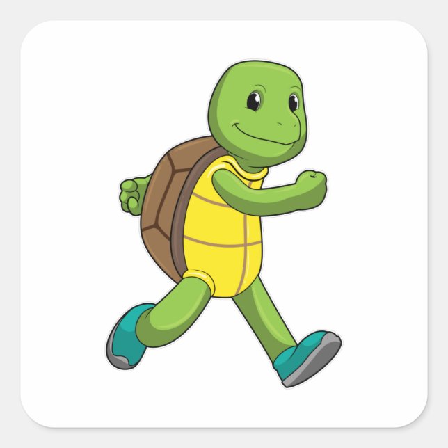 Turtle as Runner at Running Square Sticker (Front)