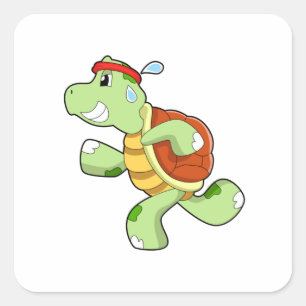 Turtle as Runner Square Sticker