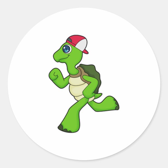 Turtle as Runner with Cap Classic Round Sticker (Front)