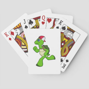 Turtle as Runner with Cap Playing Cards