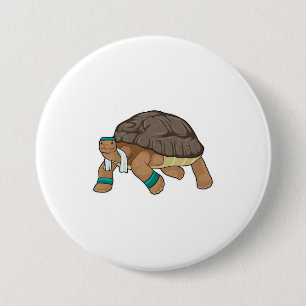 Turtle as Runner with Towel 7.5 Cm Round Badge