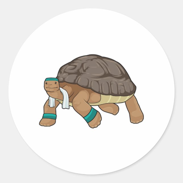 Turtle As Runner With Towel Classic Round Sticker (Front)