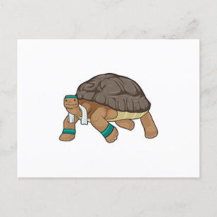 Turtle as Runner with Towel Postcard