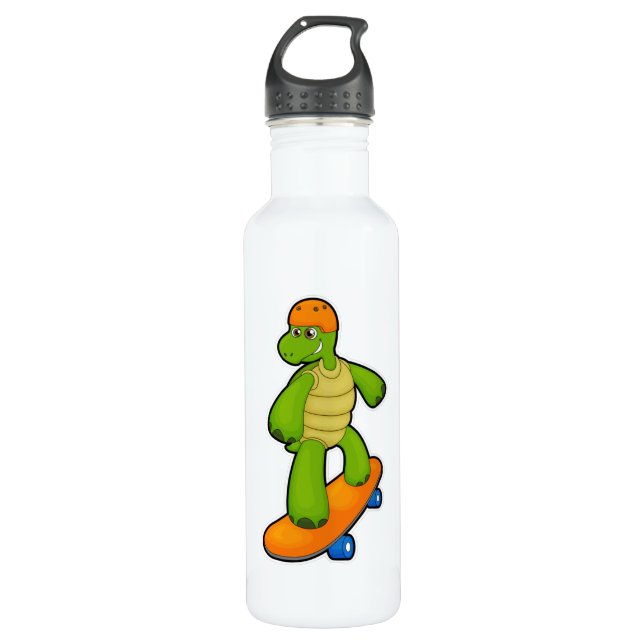 Turtle as Skateboarder with Skateboard & Helmet 710 Ml Water Bottle (Front)