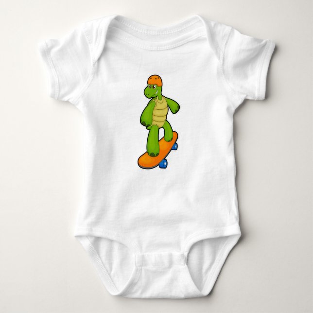 Turtle as Skateboarder with Skateboard & Helmet Baby Bodysuit (Front)