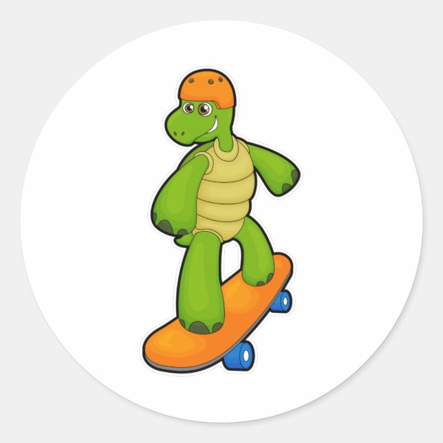 Turtle as Skateboarder with Skateboard & Helmet Classic Round Sticker (Front)