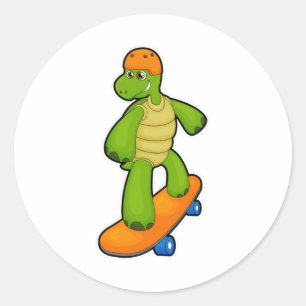 Turtle as Skateboarder with Skateboard & Helmet Classic Round Sticker