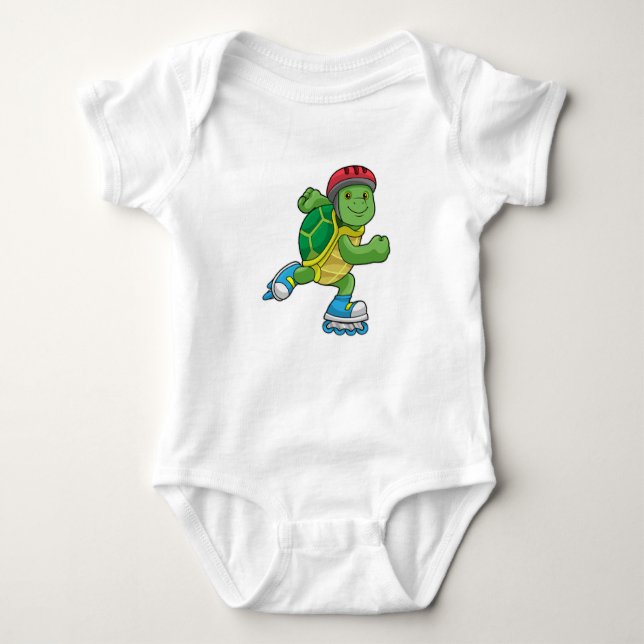 Turtle as Skater with Inline skates & Helmet Baby Bodysuit (Front)