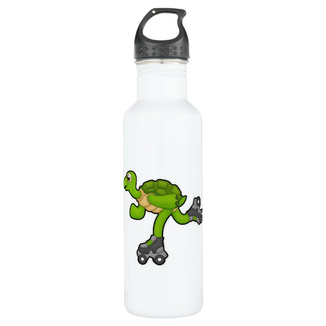 Turtle as Skater with Roller skates 710 Ml Water Bottle (Front)
